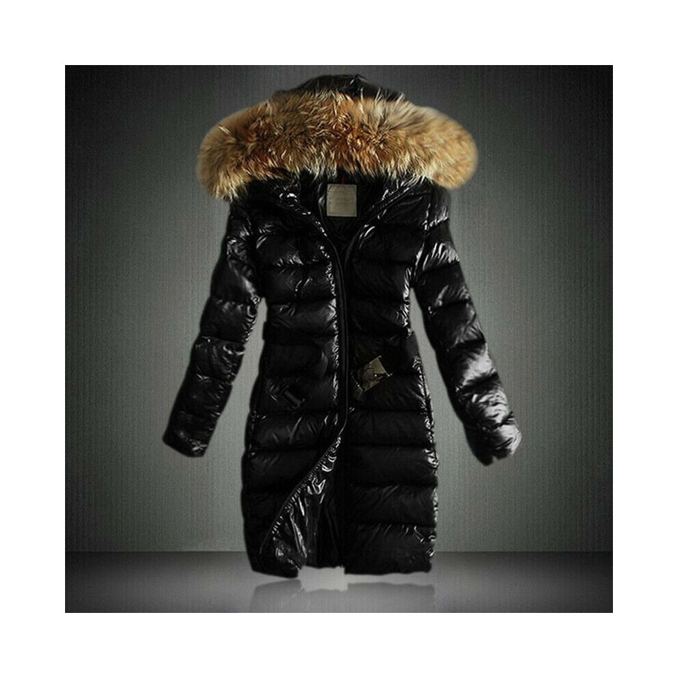 (Black, XL) Womens Ladies Long Warm Jacket Hooded Puffer Coat Winter Casual Faux Fur