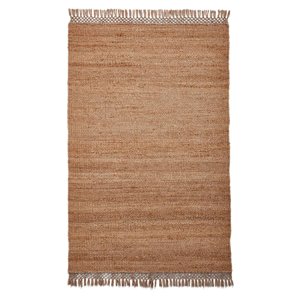 (Fringe - Beige, 120 x 170 cm) Large 100 % Jute Rugs Handmade Eco-friendly Flatweave Rustic Natural Look Beige Brown Area Rug Plain Neutral Mat