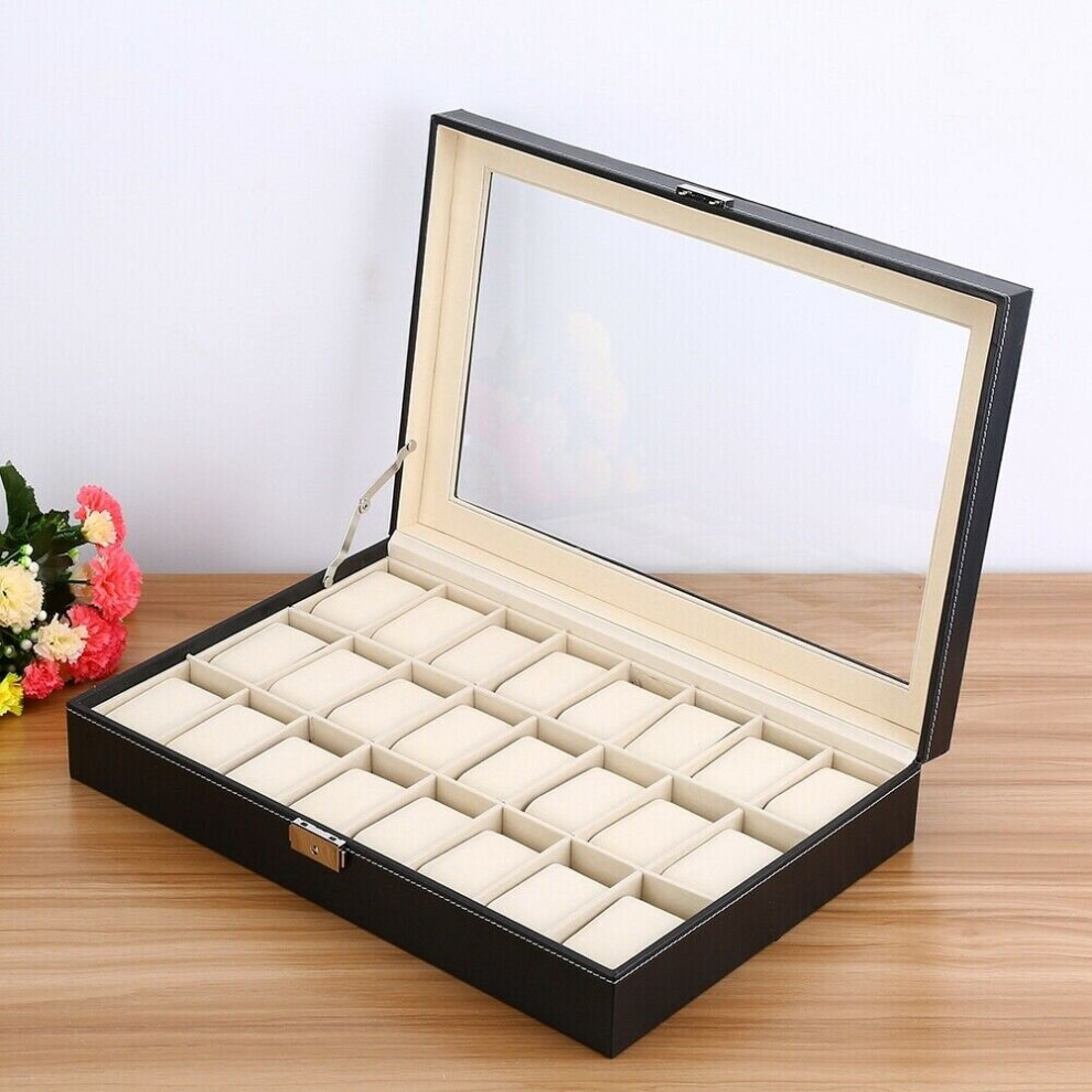 24 Slot Leather Watch Case Display Box Storage Jewellery Glass Top-image-OPC-P8S6QQT-NEW