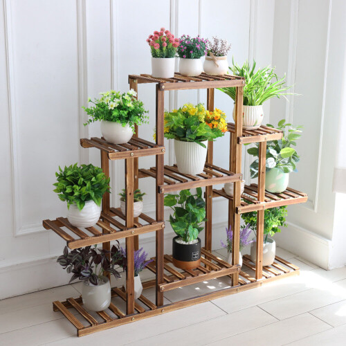 6 Tier Holz Garten Pflanze Rack Lagerung Blumentopf Stand 2