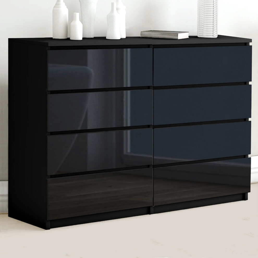 High Gloss Chest Of 8 Drawers Bedside Cabinet Tall Wide Storage Living Room Bedroom Furniture