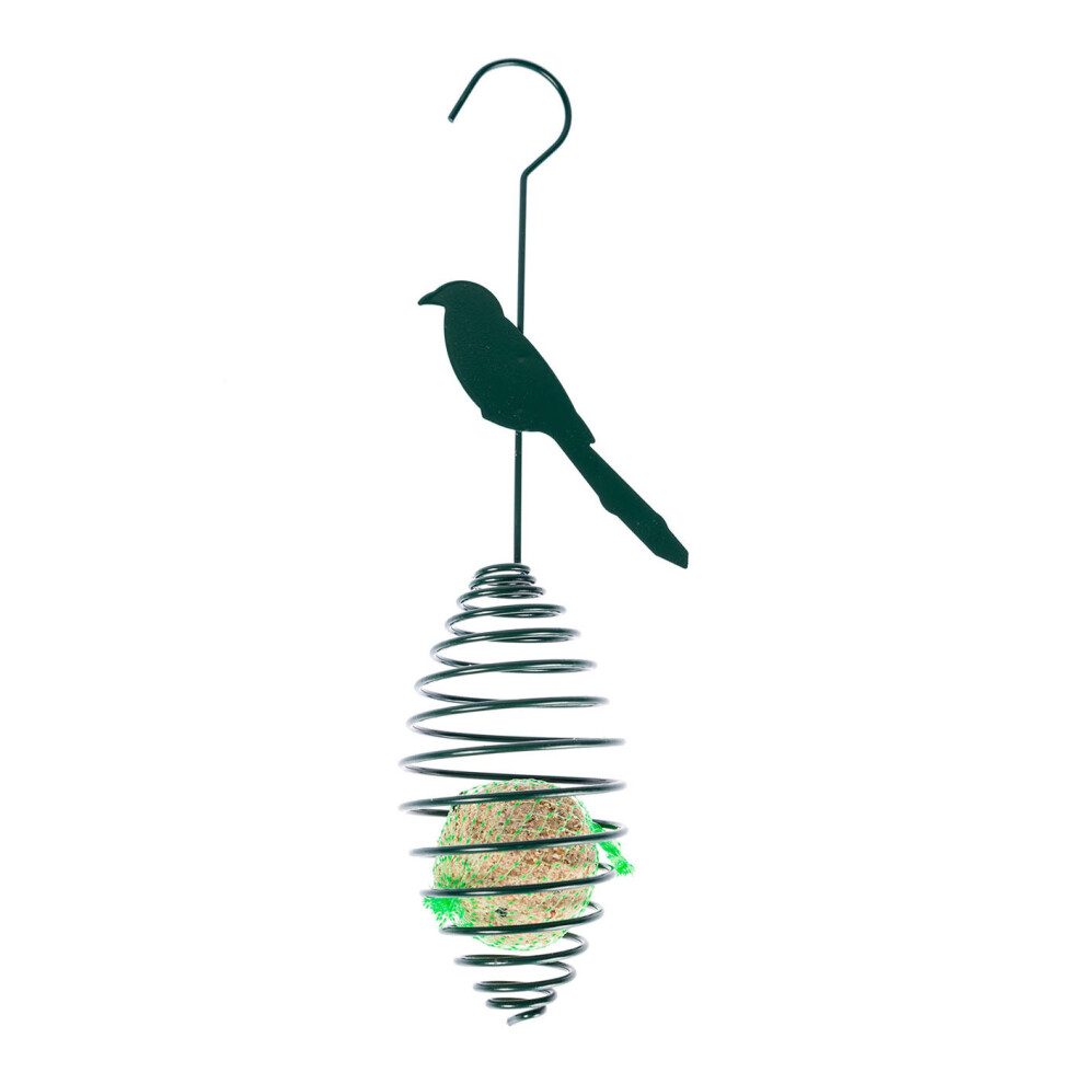 Homescapes (Great Tit) Metal Spring Bird Feeder With Bird Decoration Green