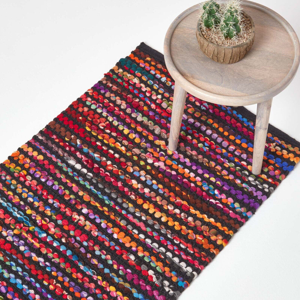 Homescapes (66 X 200 Cm) Handwoven Multi Colou Recycled Chindi Folk Rug Red