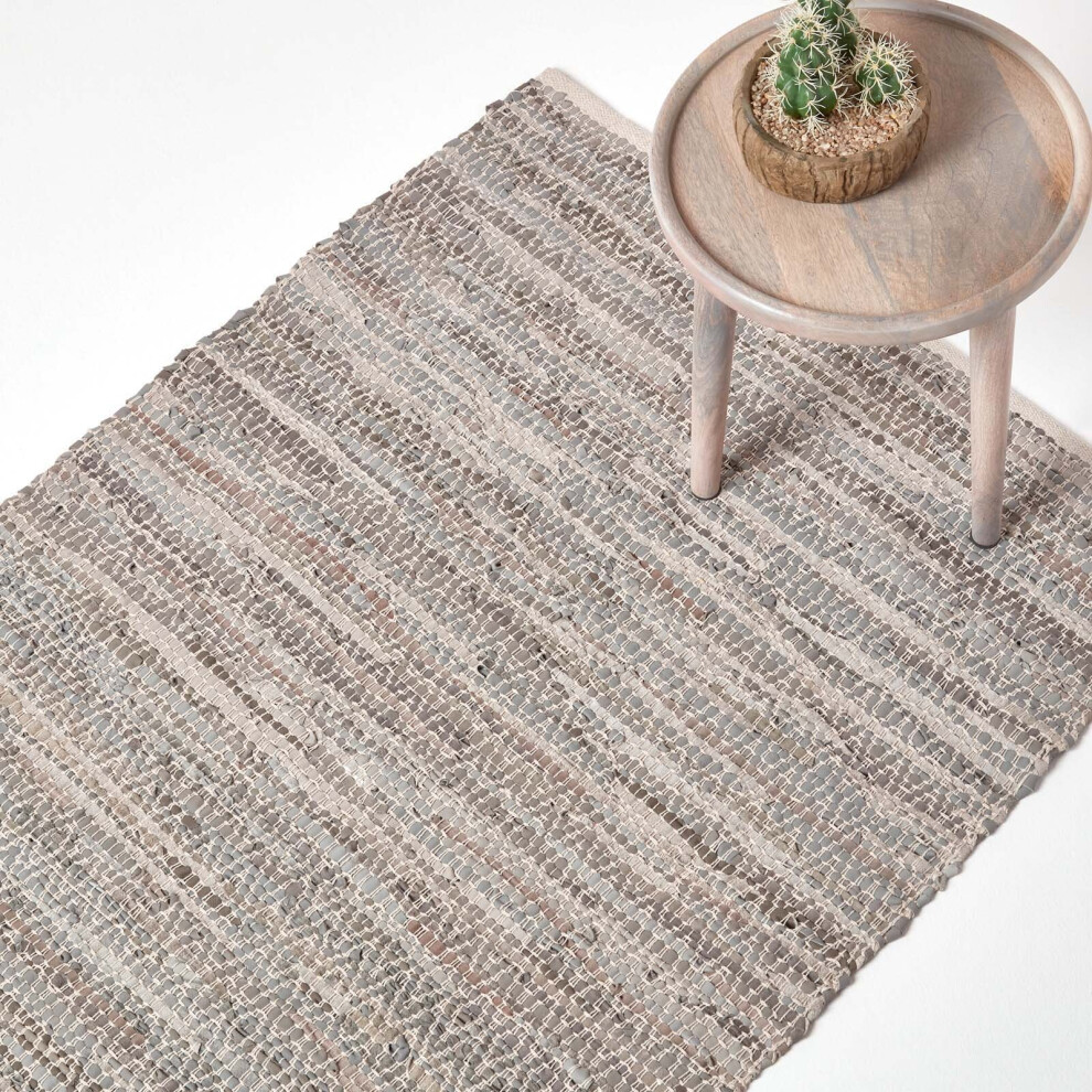 Real Leather Handwoven Diamond Pattern Rug