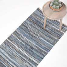 (66 x 200 cm) Blue Denim Handwoven Striped Chindi Rug