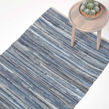 (120 x 180 cm) Blue Denim Handwoven Striped Chindi Rug
