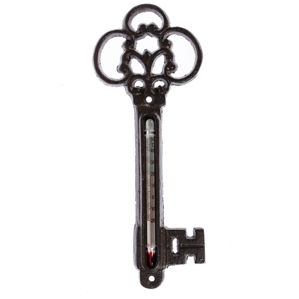 Homescapes Brown Wall Mounted Cast Iron Decorative Key Thermometer