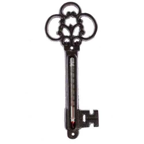 Homescapes Homescapes Brown Wall Mounted Cast Iron Decorative Key Thermometer 1