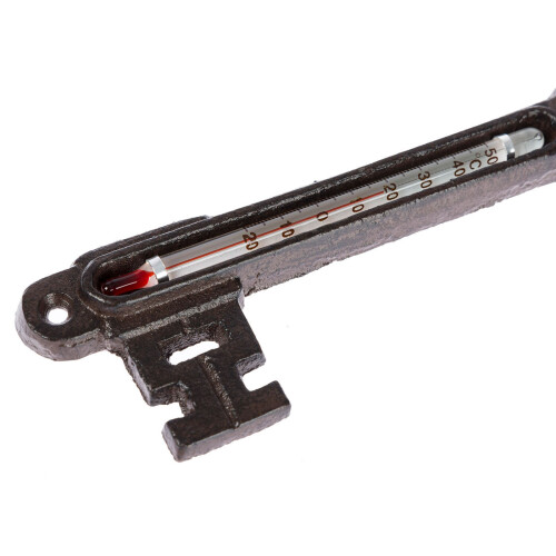Homescapes Homescapes Brown Wall Mounted Cast Iron Decorative Key Thermometer 2