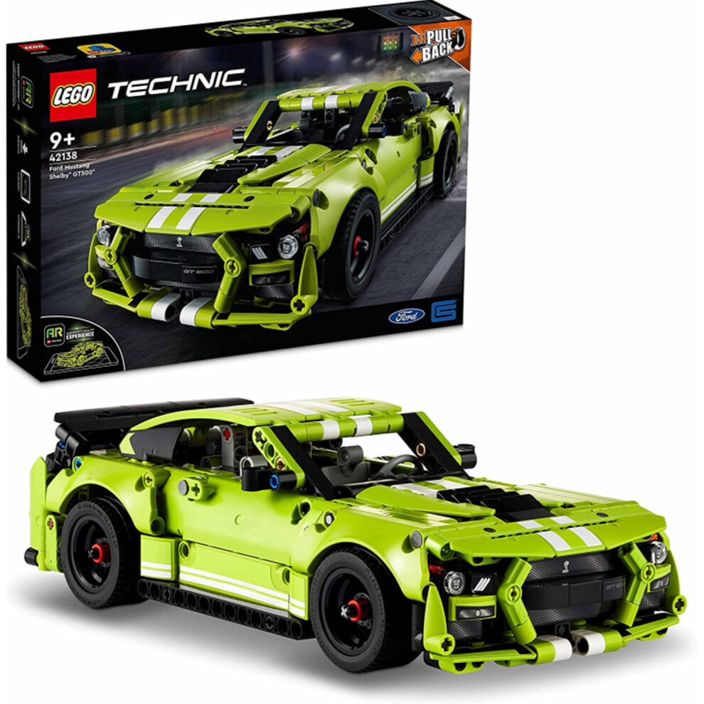 LEGO 42138 Technic Ford Mustang Shelby GT500 Set, Pull Back Drag Racing Model Car Toy for Kids and Teens with AR App Play Feature