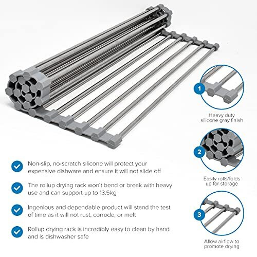 Non-slip Roll Up Dish Drying Rack, Space-saving Over Sink 43 x 35 cm 2