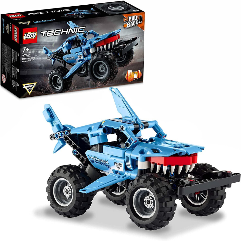 2022 Series LEGO 42134 Technic Monster Jam Megalodon 2 in 1 Pull Back Shark Truck to Lusca Low Racer Car Toy 