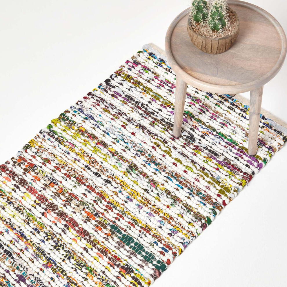 Homescapes (66 X 200 Cm) Handwoven Multi Coloured 100% Cotton Diamond Chindi Rug