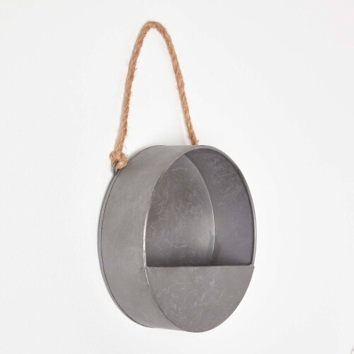 Homescapes (Small) Round Metal Hanging Wall Planter 2