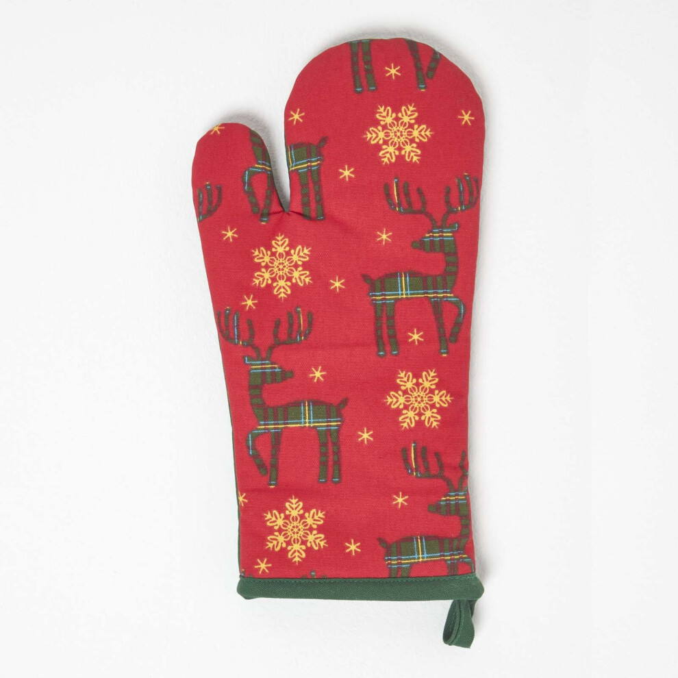Homescapes Reindeer Christmas Oven Glove Red