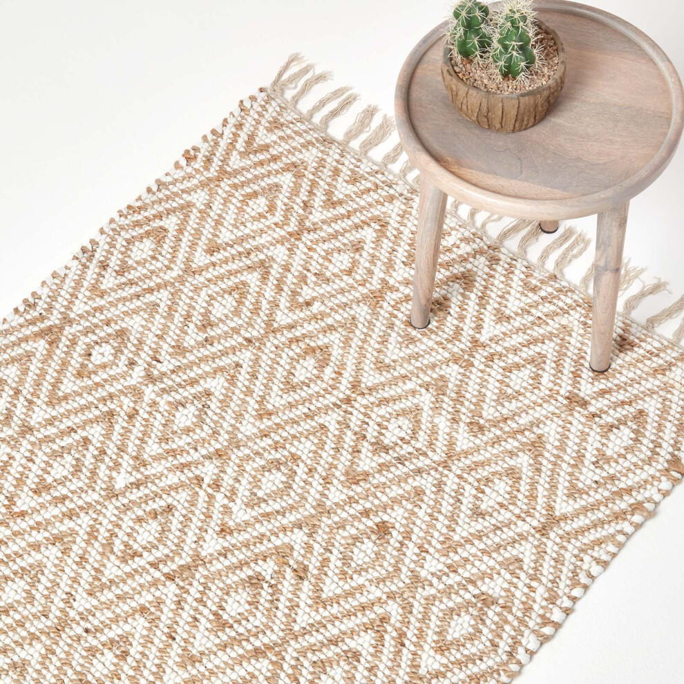 Homescapes (90 X 150 Cm) Sierra Neutral Diamond Pattern Hemp Chindi Rug