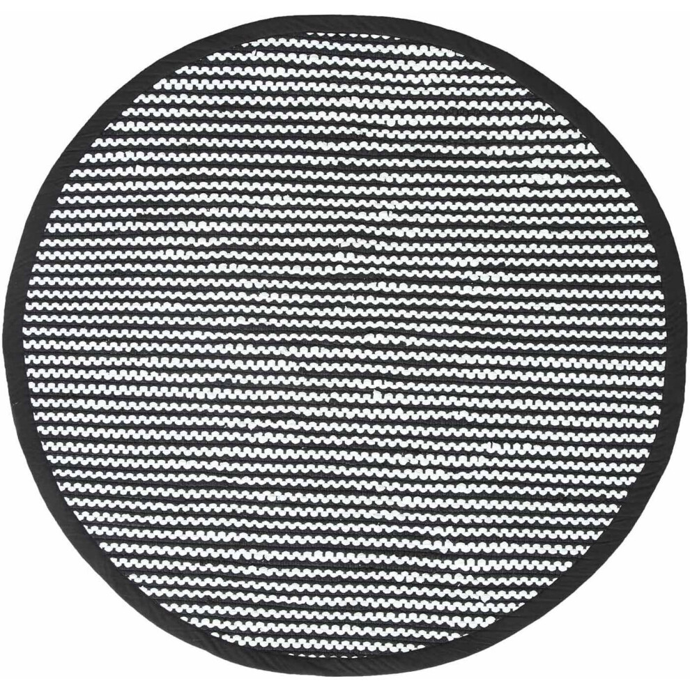 (150 cm Round) Groove Black and White Monochrome Stripy Cotton Chindi Rug