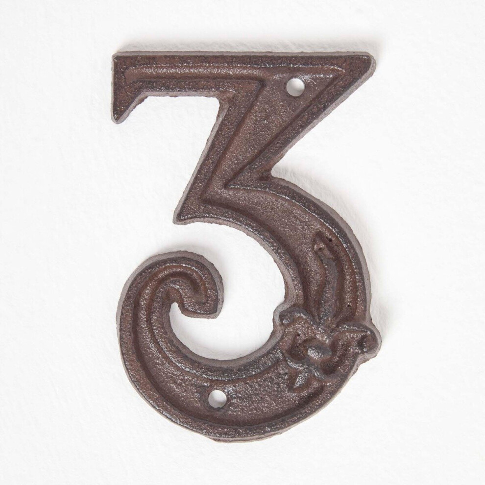 Homescapes (Number 3) Cast Iron House Number Brown