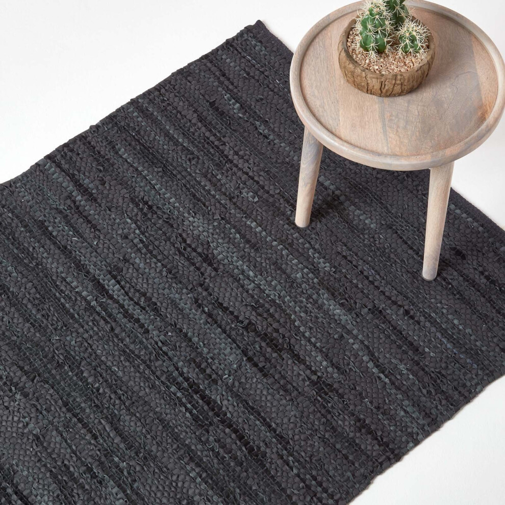 Homescapes (150 X 240 Cm, ) Denver Leather Woven Rug Black