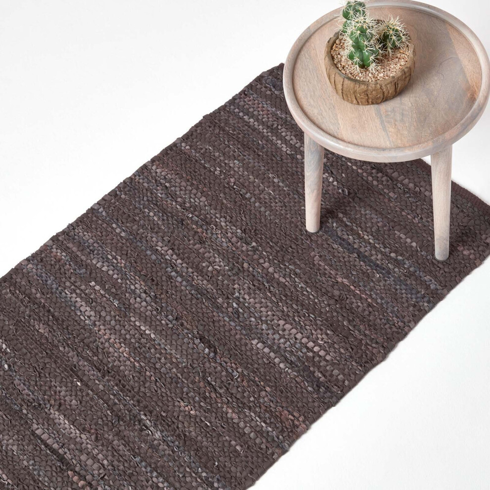 Homescapes (66 X 200 Cm, ) Denver Leather Woven Rug Brown