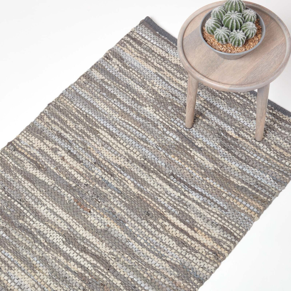 Homescapes (90 X 150 Cm, Grey) Denver Leather Woven Rug