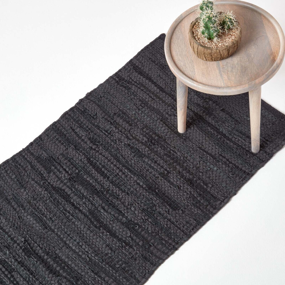Homescapes (66 X 200 Cm, ) Denver Leather Woven Rug Black