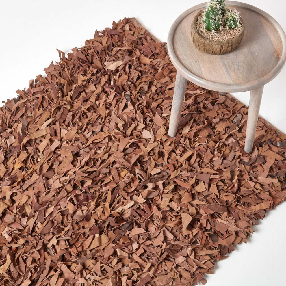 (90 x 150 cm, Brown) Dallas Leather Shaggy Rug