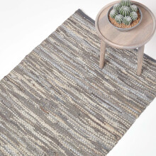 (150 x 240 cm, Grey) Denver Leather Woven Rug