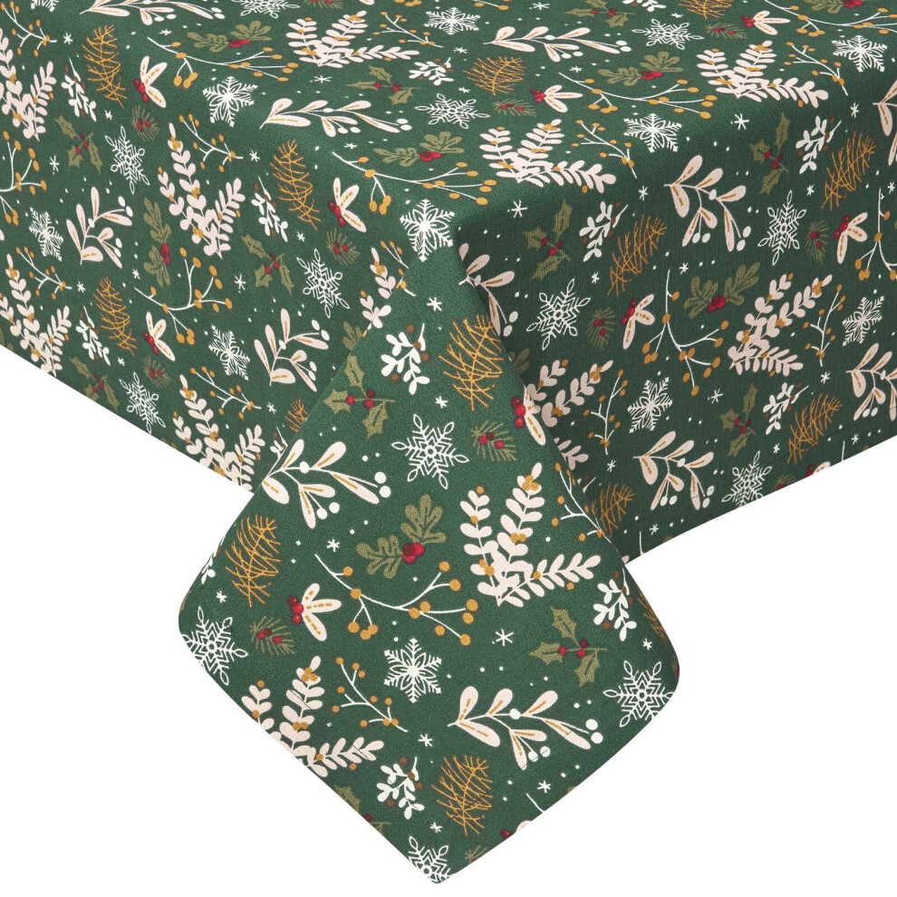 Homescapes (178 Cm Round) Festive Forest 100% Cotton Christmas Tablecloth Green