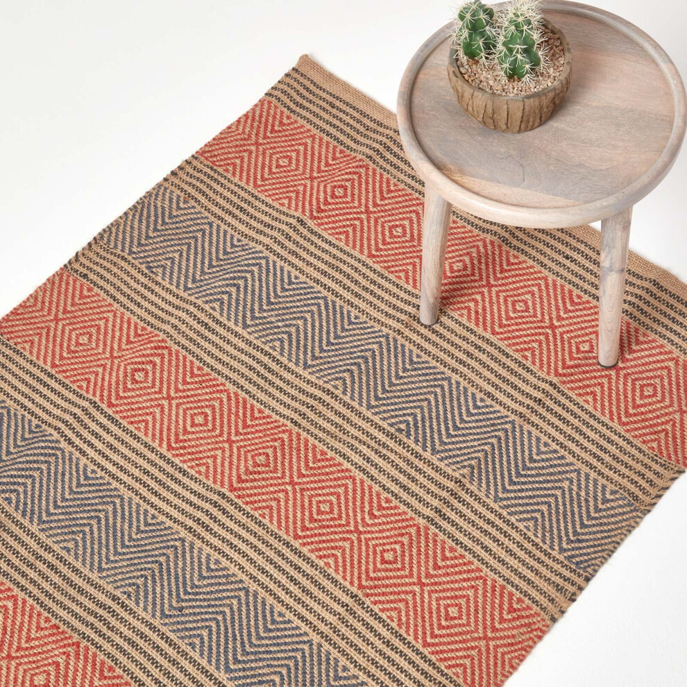 Homescapes Red (150 X 240 Cm) Multicolour Geometric Patterned Jute Rug 150Cm