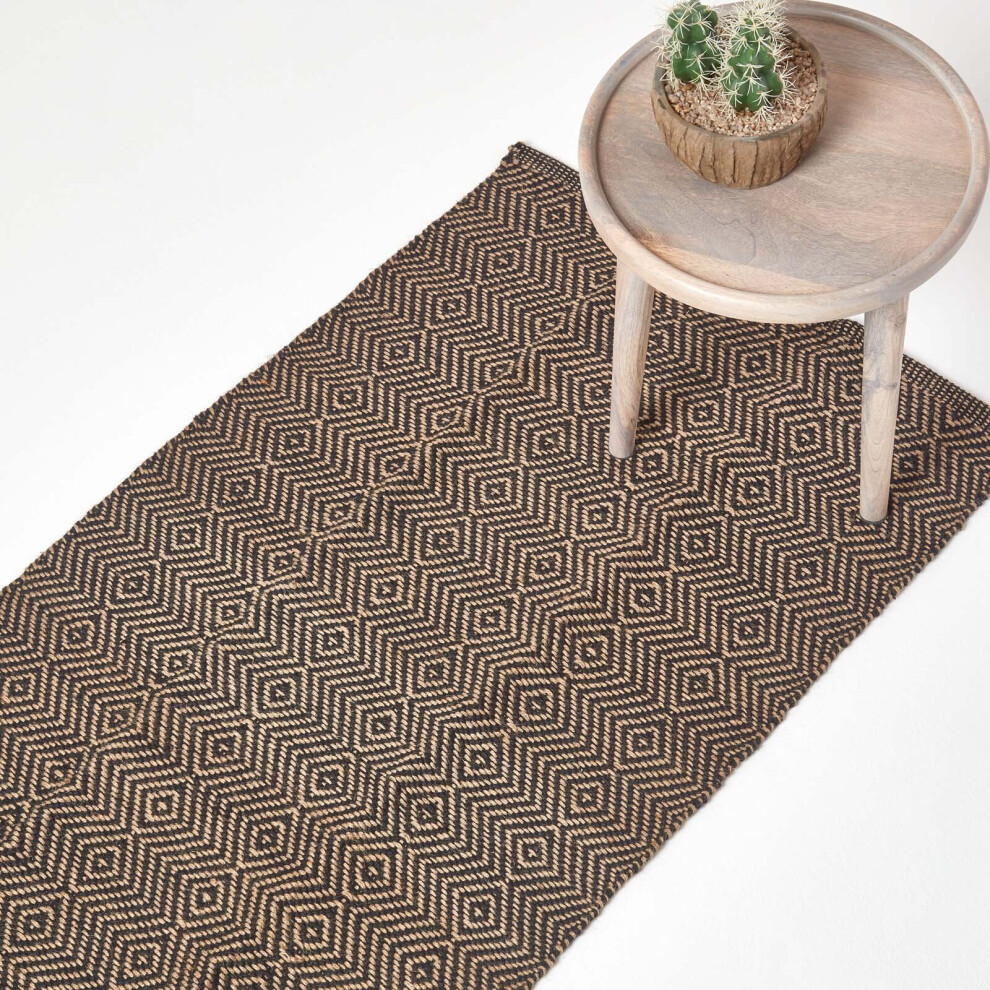 Homescapes (66 X 200 Cm) Geometric Jute Rug Black