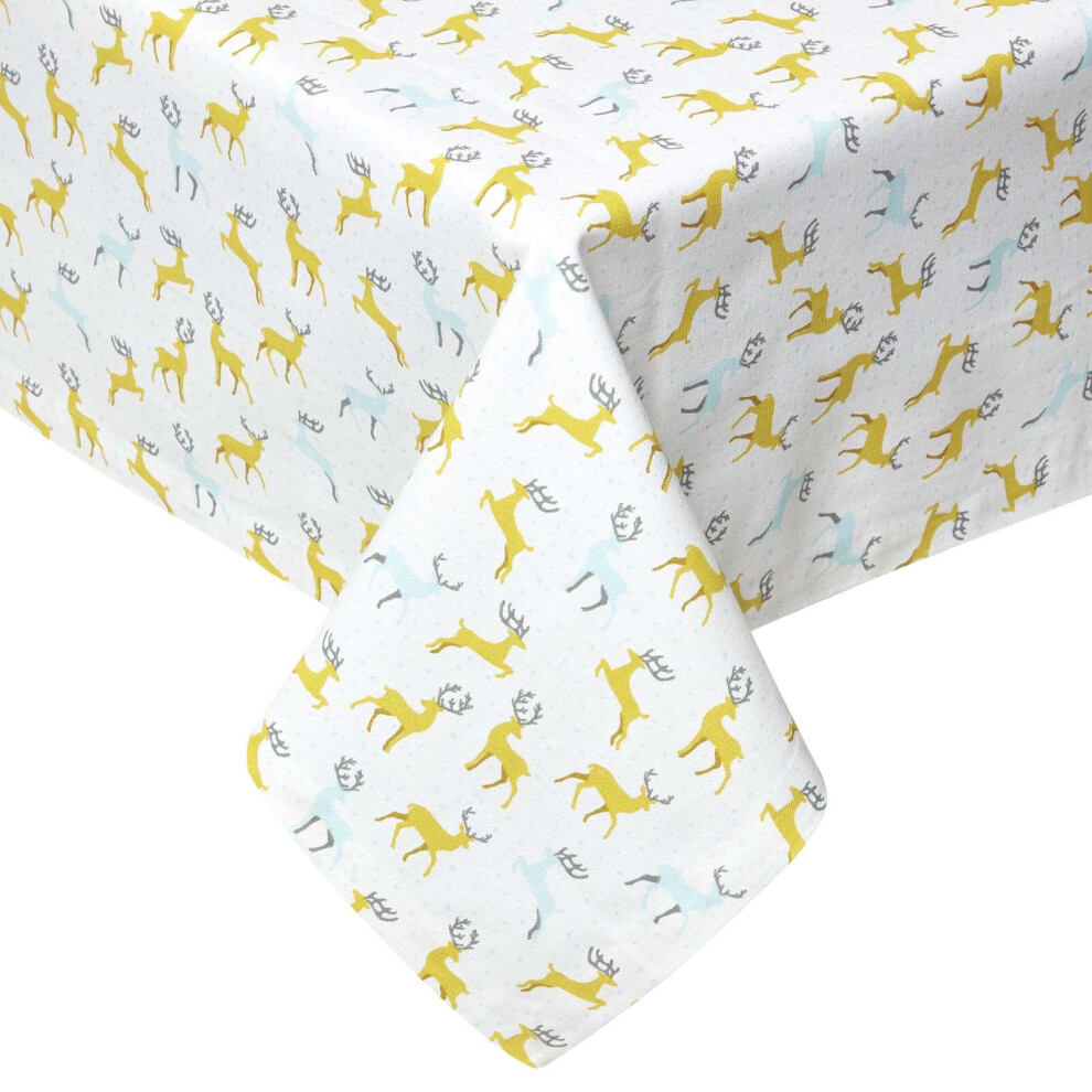 Homescapes (137 X 178 Cm) Majestic Stag 100% Cotton Christmas Tablecloth Grey