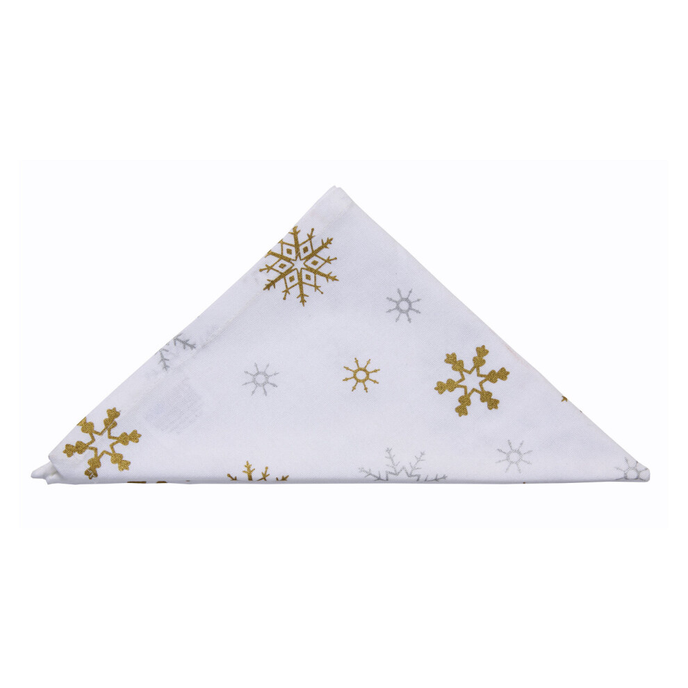 (White) Christmas Cotton Fabric 4 Napkins Set