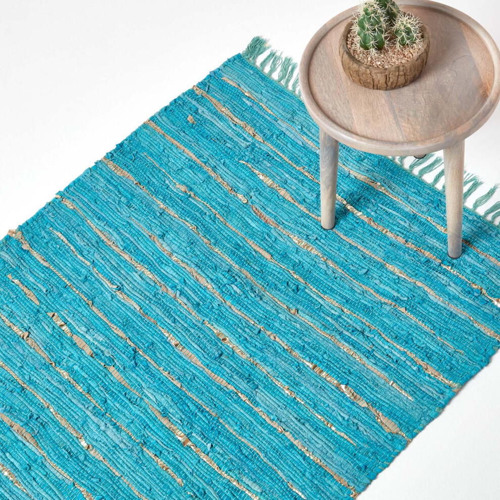 Homescapes (120 X 180 Cm, Gold & Turquoise) Leather Glitter Rug