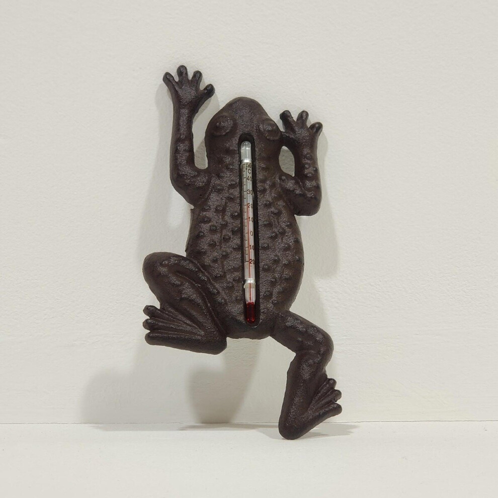 Homescapes Cast Iron Thermometer Frog Brown