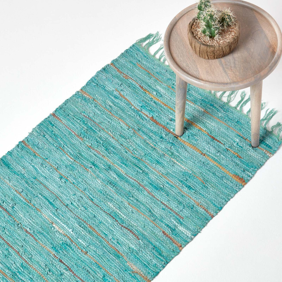 Homescapes (66 X 200 Cm, Gold & Turquoise) Leather Glitter Rug