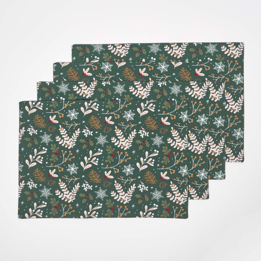 Homescapes Festive Forest Christmas Placemats, Set Of Green Size 4