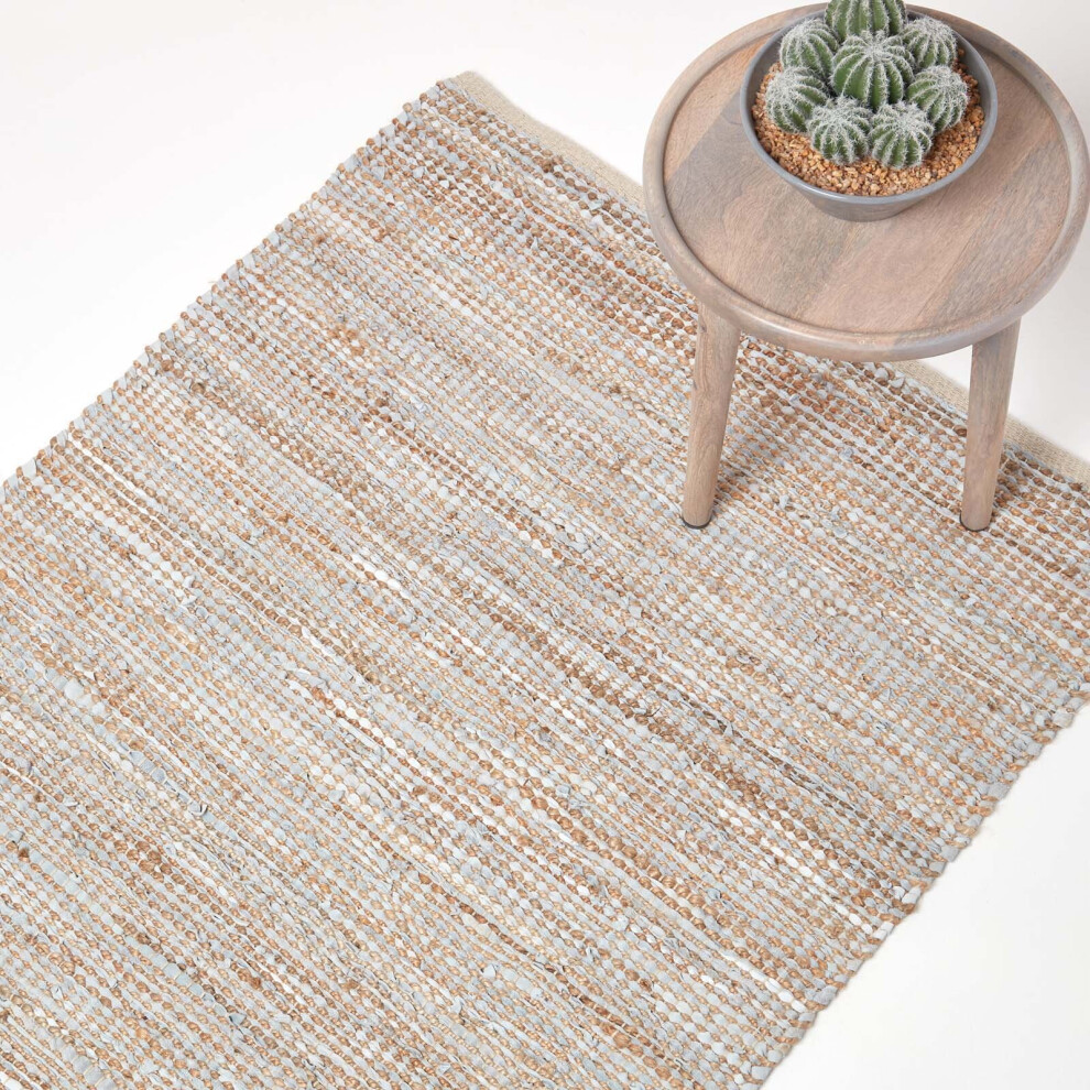 Homescapes (90 X 150 Cm, Natural) Madras Leather Hemp Rug