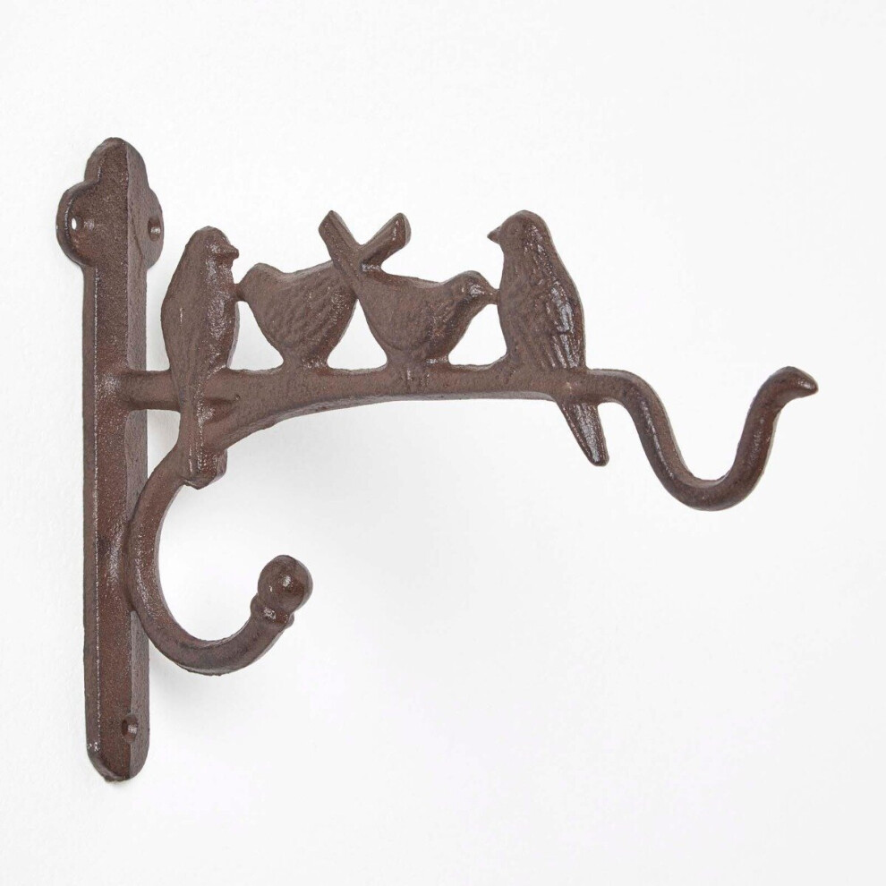 Homescapes Cast Iron Hanging Basket Hook With Birds Brown