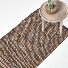 (66 x 200 cm, Brown) Madras Leather Hemp Rug