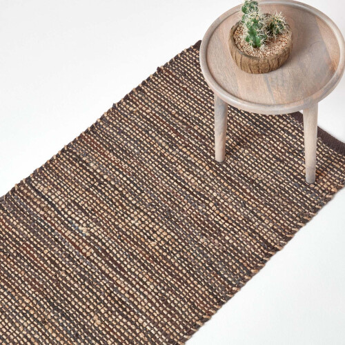 Homescapes (66 x 200 cm, Brown) Madras Leather Hemp Rug