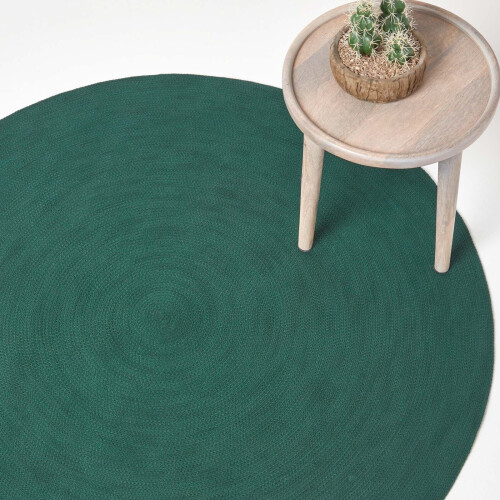 Homescapes (120 cm Round, Forest Green) Handmade Woven Braided Rug