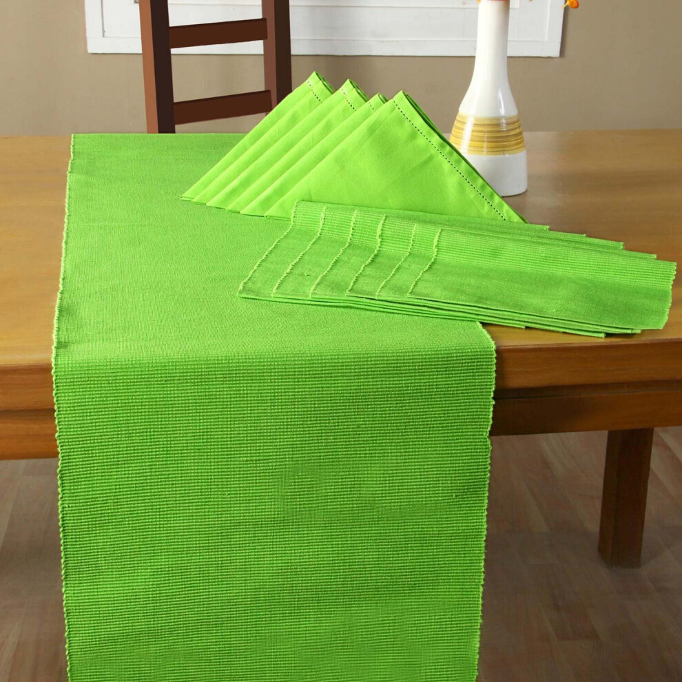 (Green) Cotton Pack of 6 Napkins, 6 Placemats & 1 Runner