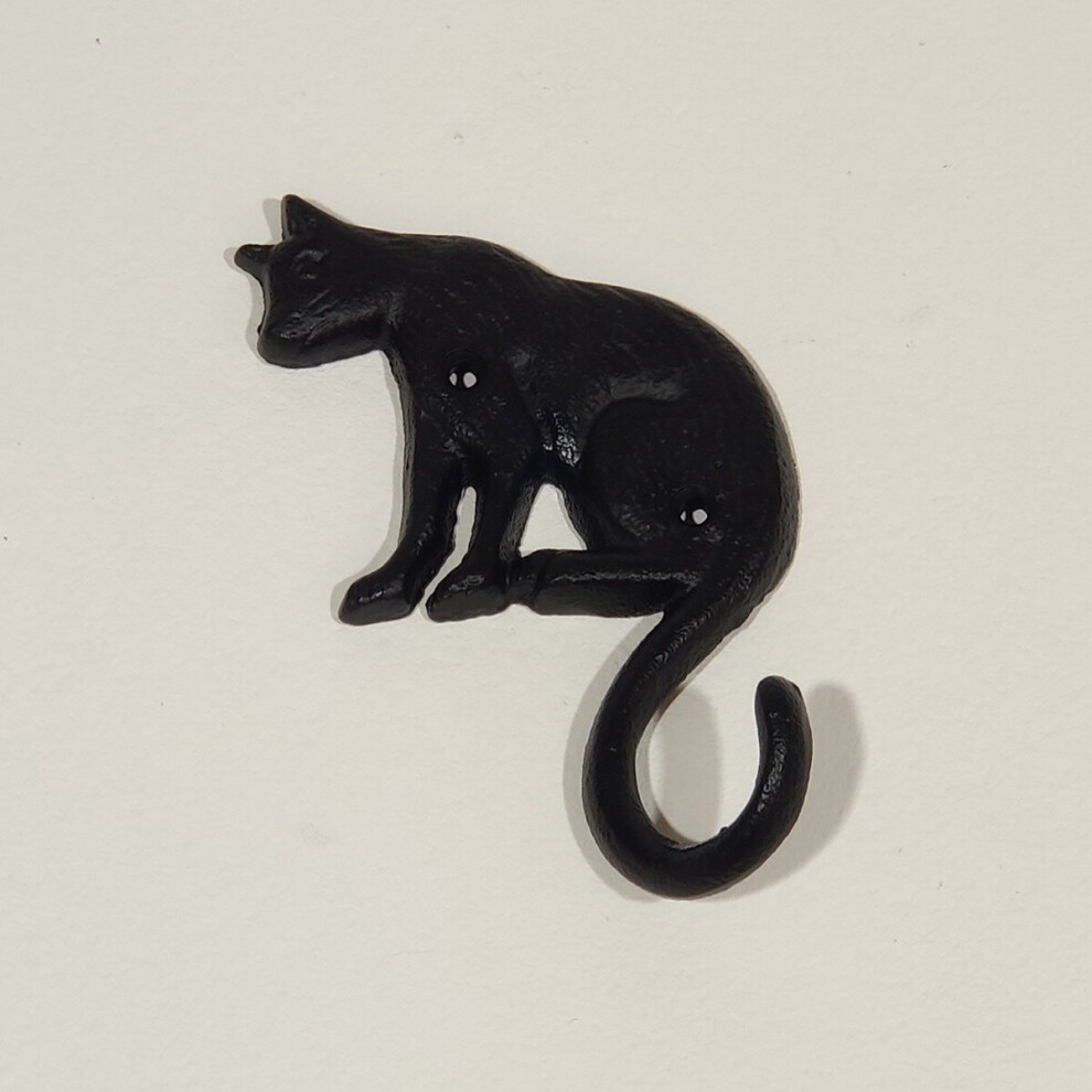 Homescapes Cast Iron Cat Coat Hook Black
