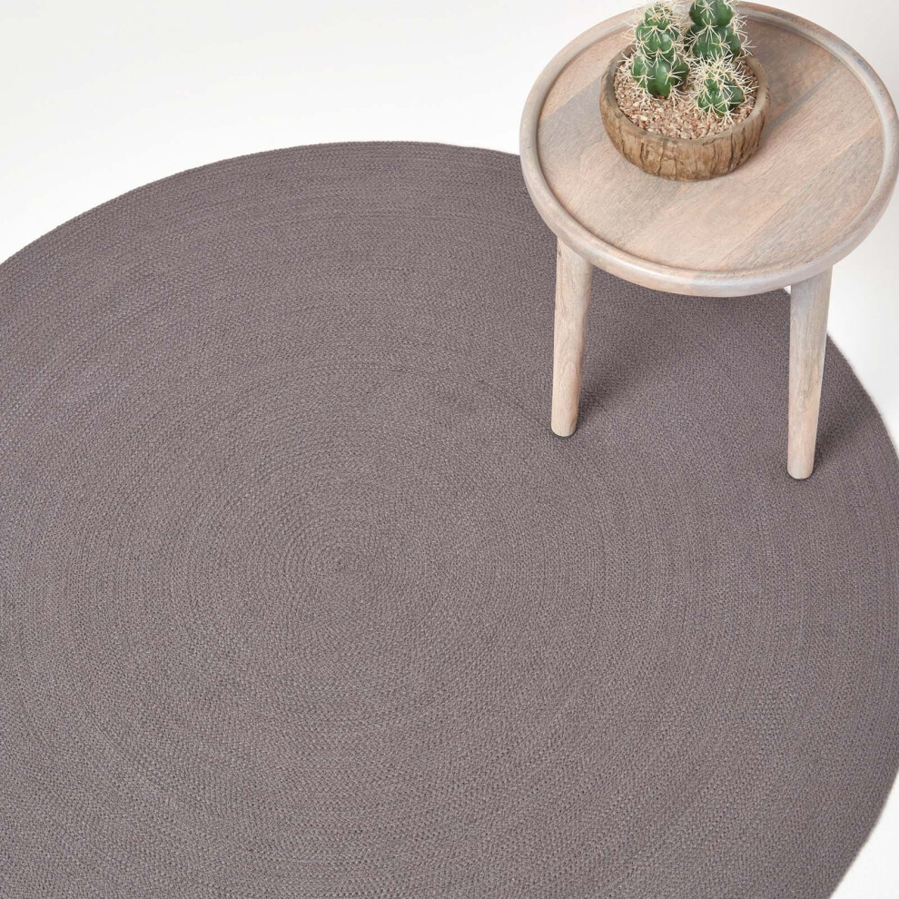 Homescapes (120 Cm Round, Grey) Handmade Woven Braided Rug