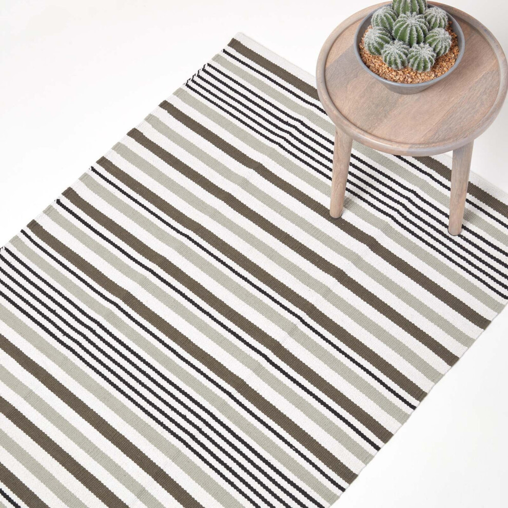 Homescapes (90 X 150 Cm, Grey) Modern Scandinavian Style Striped Cotton Rug Black