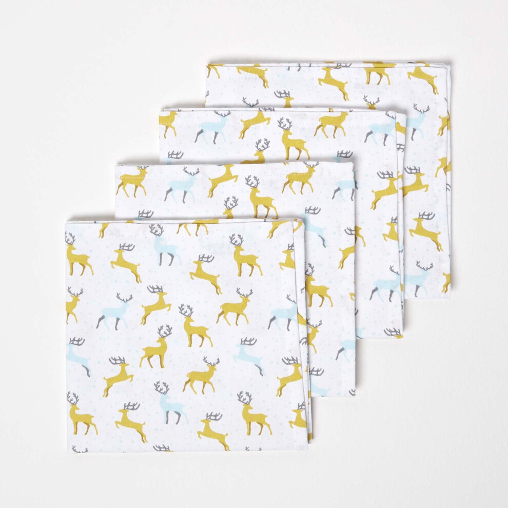 Homescapes Majestic Stag Christmas Napkins, Set Of 4 Grey