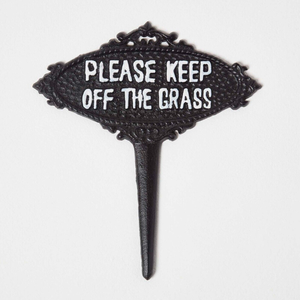Homescapes Black Metal "Please Keep Off The Grass" Garden Sign With Metal Spike