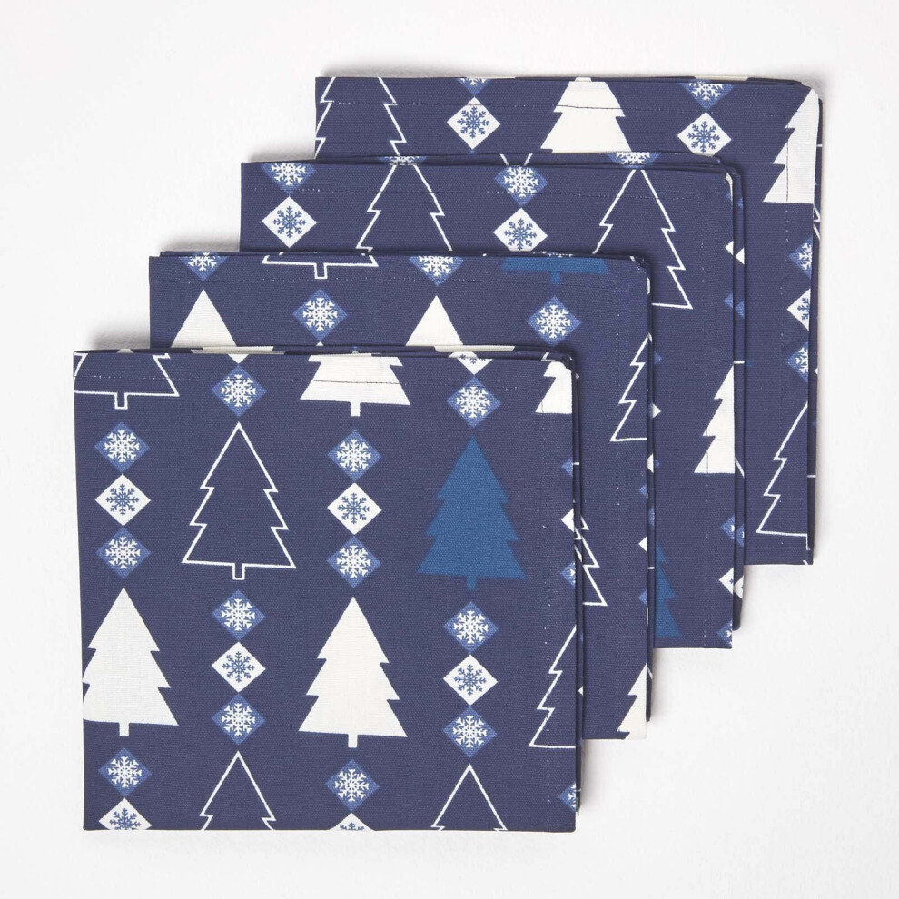 Homescapes Blue Winterland Christmas Napkins, Set of 4