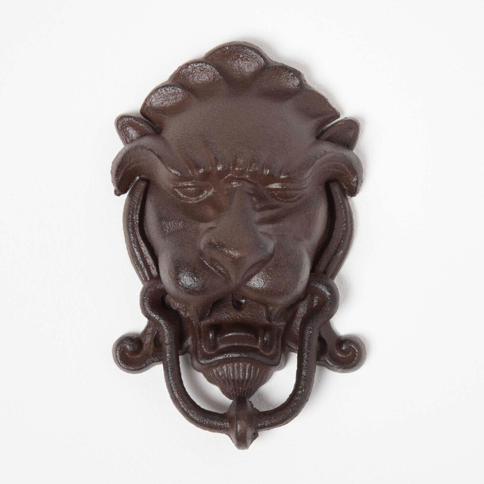Homescapes Cast Iron Lion Head Traditional Door Knocker Brown